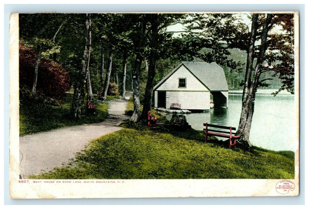 1908 Boat House On Echo Lake White Mountains New Hampshire NH Antique Postcard