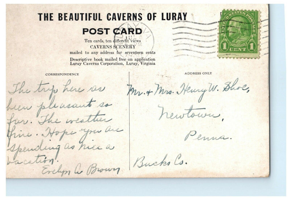 1926 Swiss Cottage Way Caverns of Luray Virginia VA Posted Vintage Postcard