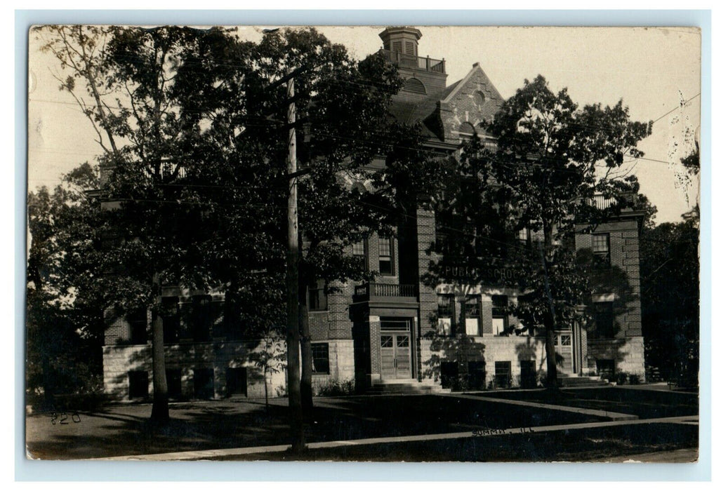 c1907 Public School House Summit Illinois IL Cupola RPPC Photo Postcard