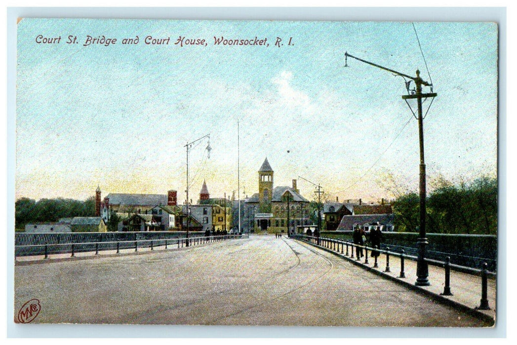 c1910 Court St. Bridge Court House Woonsocket Rhode Island RI Antique Postcard