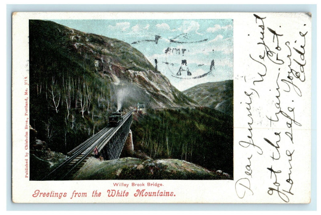 1907 Willey Brook Bridge New Hampshire NH Greetings From White Mts. Postcard