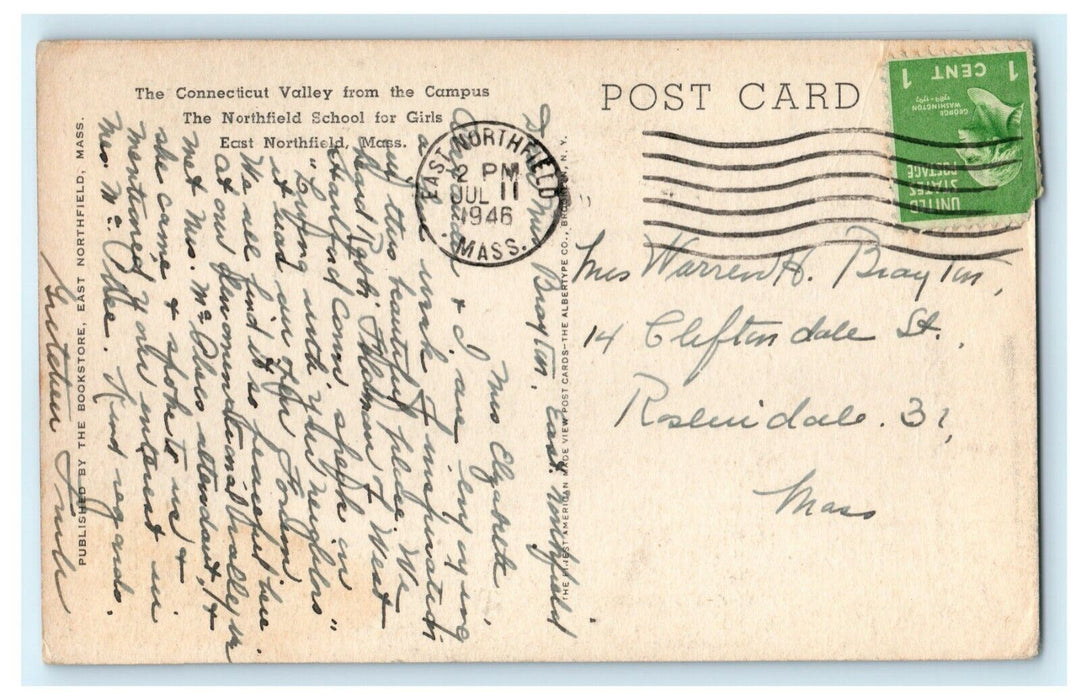 1946 Connecticut Valley Campus Northfield School Girls East MA Postcard