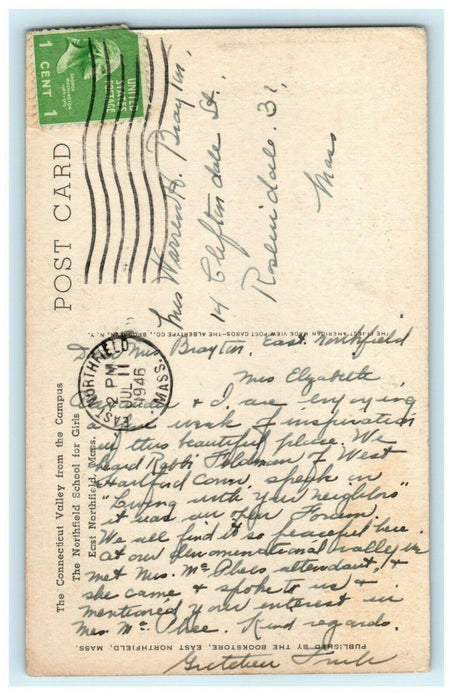 1946 Connecticut Valley Campus Northfield School Girls East MA Postcard