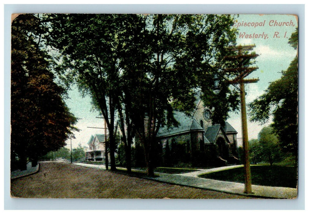 1908 Nature Scene, Episcopal Church, Westerly, Rhode Island RI Antique Postcard