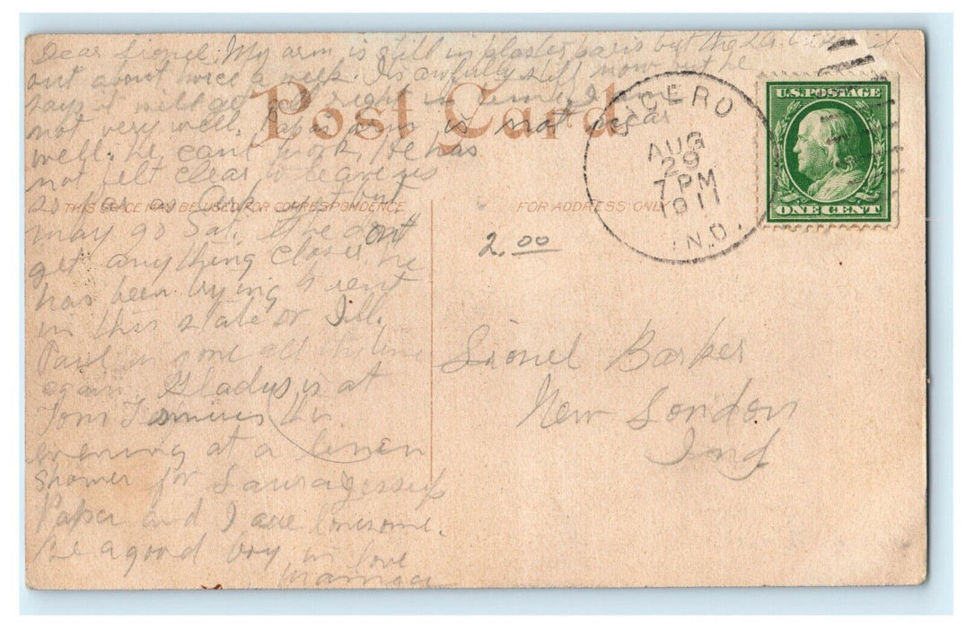 Letter to Mr. Lionel Barker, Indiana's First State House, Corydon, IN. Postcard