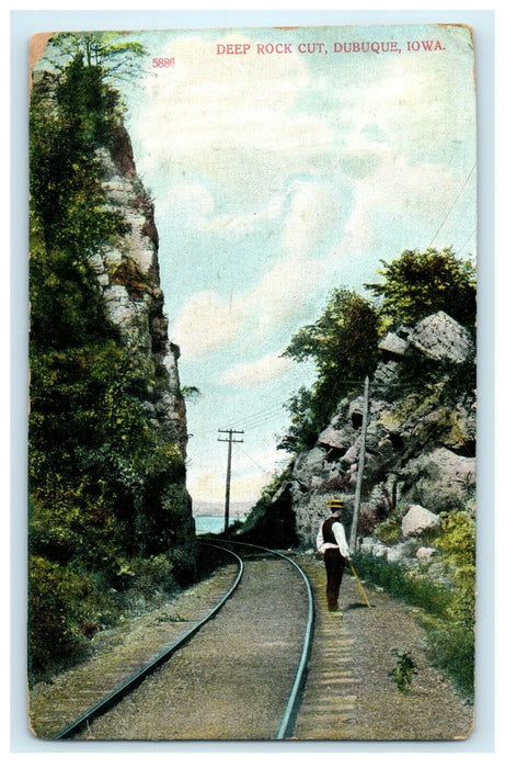 C1907’s Man Standing in Deep Rock Cut, Dubuque IOWA, IA Vintage Postcard