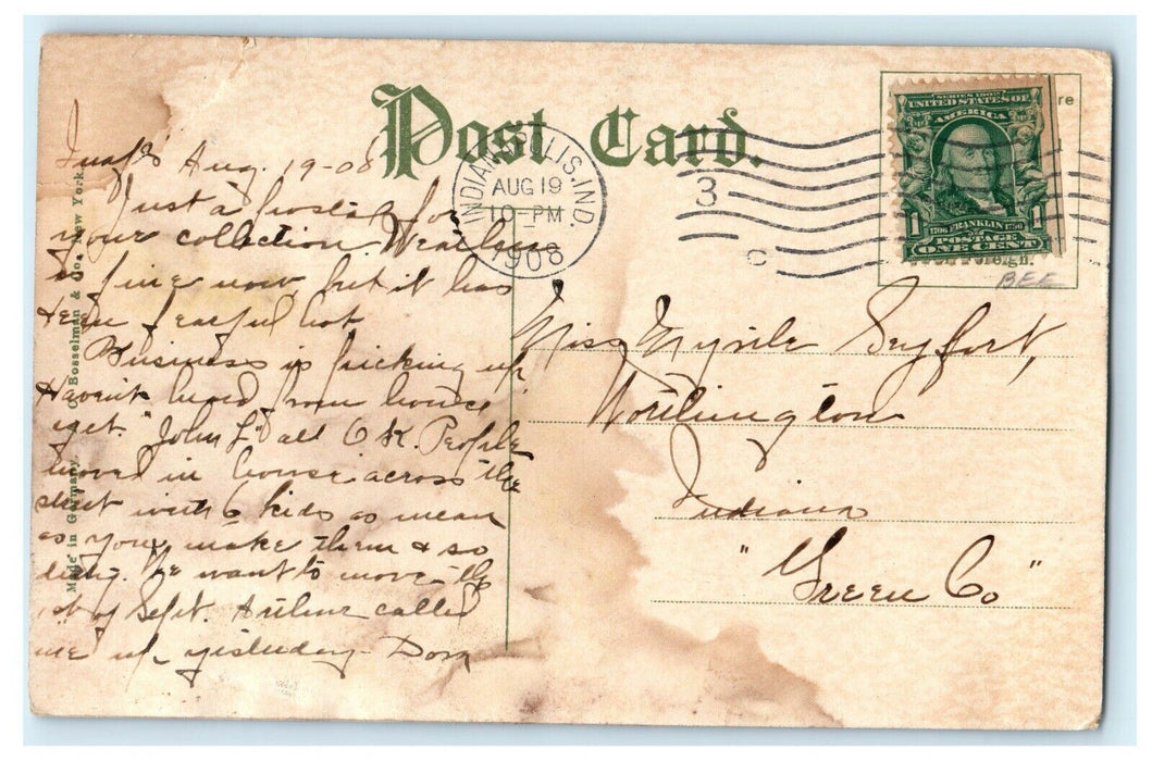c1908 Business Letter, Tomlinson hall and City Market, Indianapolis IN Postcard