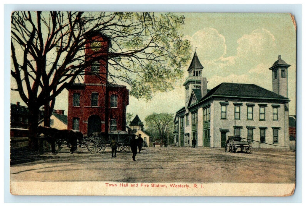 1909 Town Hall and Fire Station, Westerly, Rhode Island RI Unposted Postcard