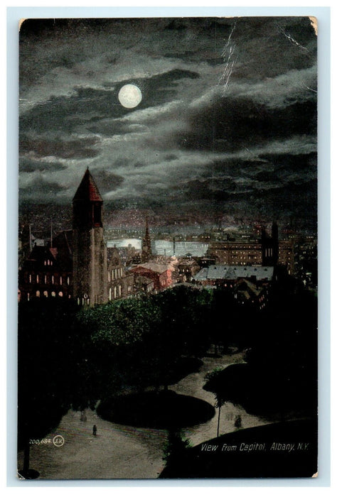1909 Moonlight in Capitol, Albany New York NY Antique Posted Postcard