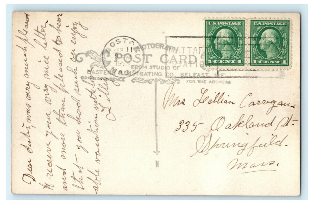 1923 Glimpse of Lodge Aldens Camps Oakland Maine ME RPPC Photo Postcard