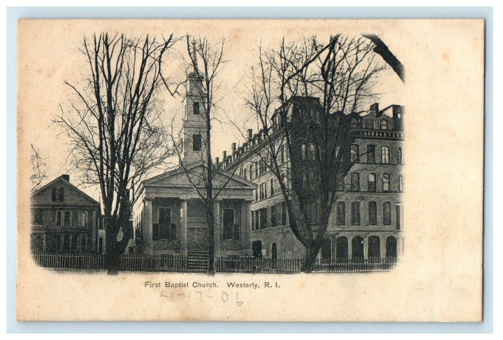 1905 First Baptist Church, Westerly, Rhode Island RI Antique Postcard