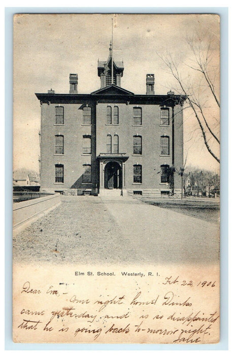 1906 Elm Street School Entrance, Westerly, Rhode Island RI Antique Postcard