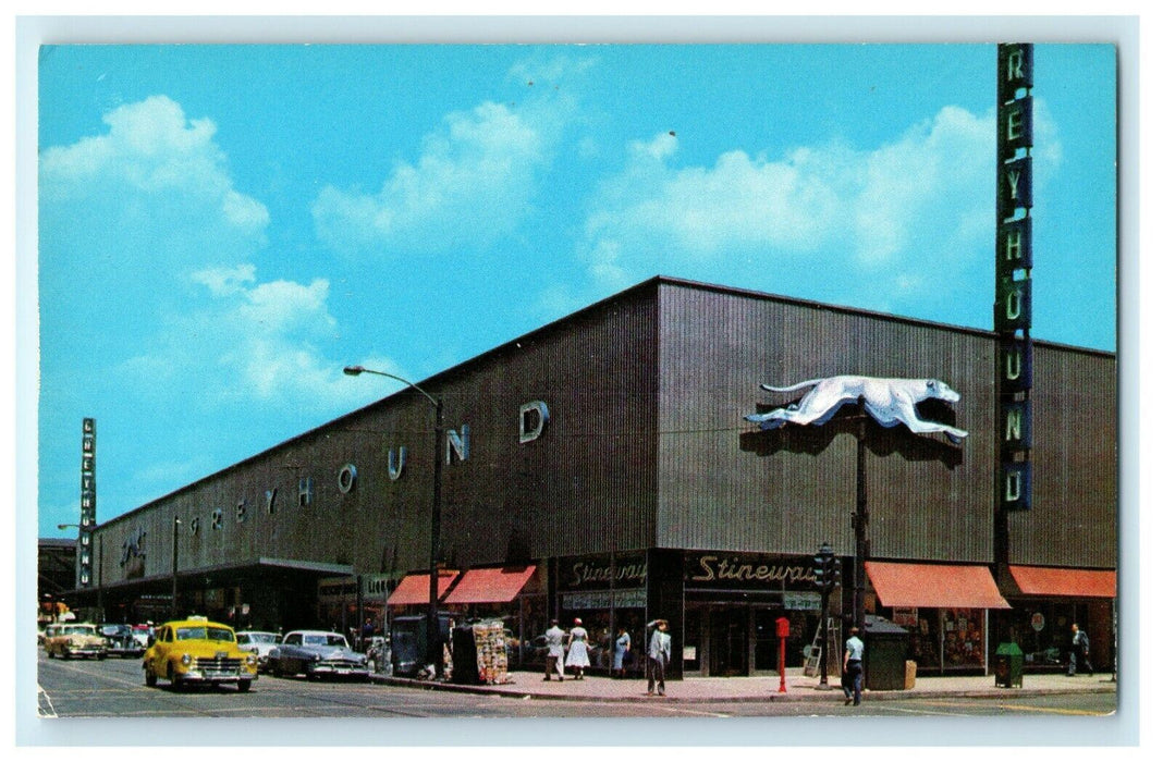Greyhound Bus Terminal Street View Chicago Illinois IL Vintage Postcard
