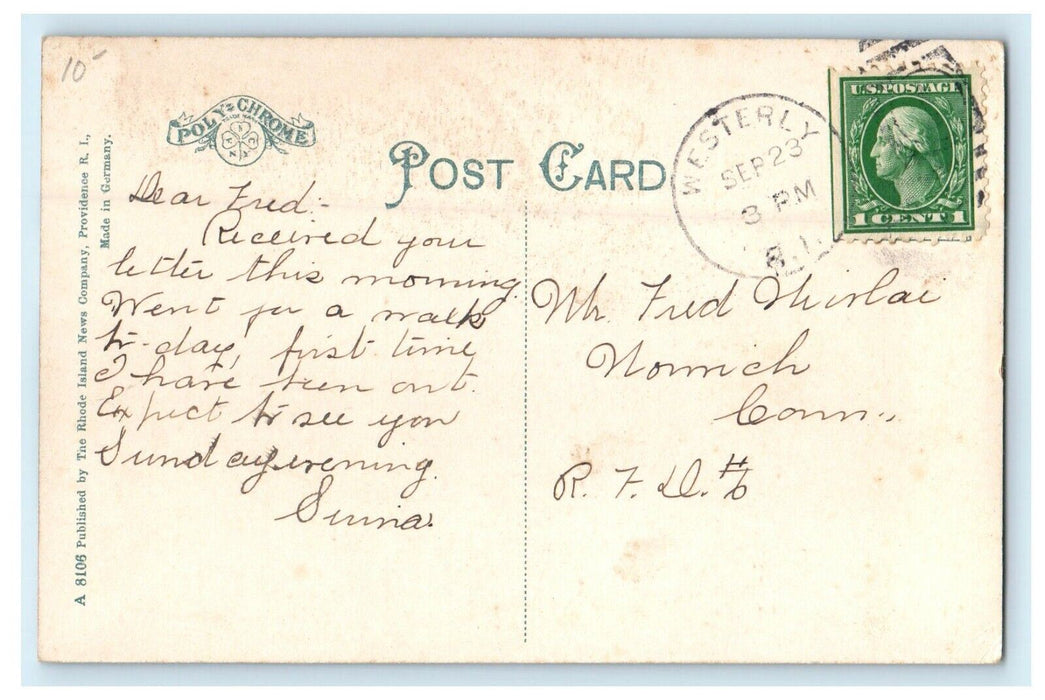 1908 Margin Street, Westerly, Rhode Island RI Antique Posted Postcard