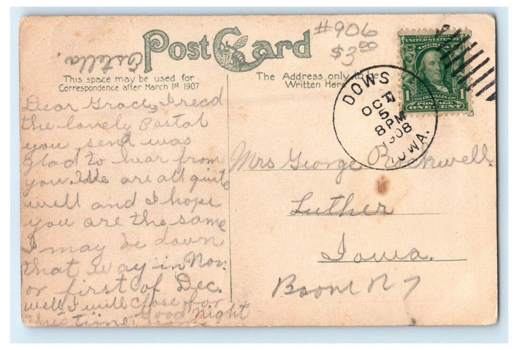 1908 Des Moines Post Office Des Moines Iowa IA Posted Antique Postcard