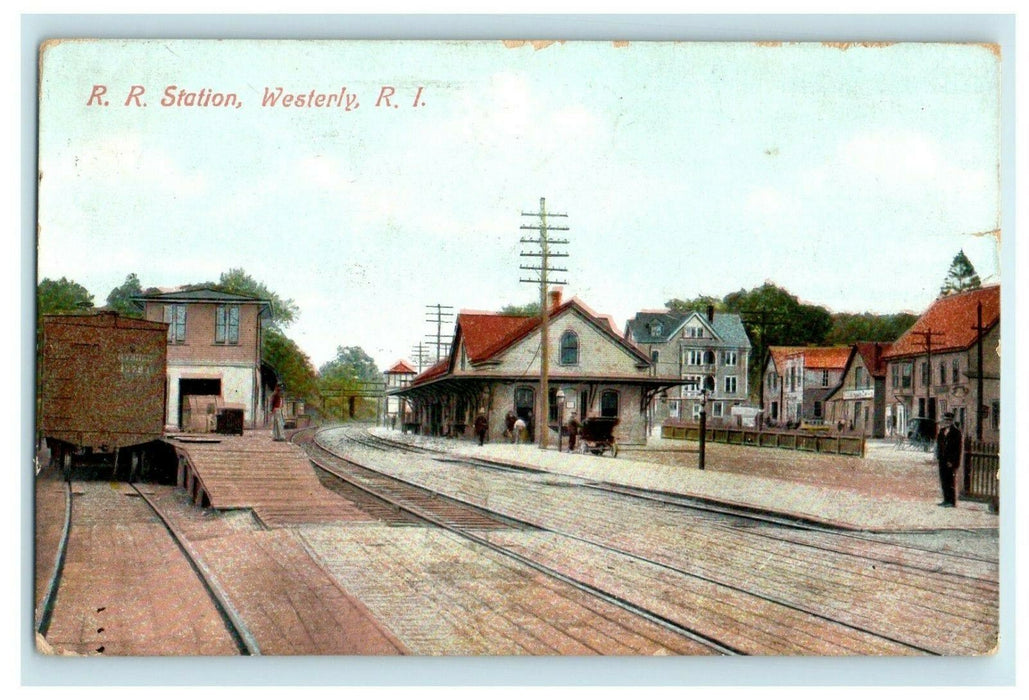 1910 Buildings in RR Station, Westerly, Rhode Island RI Antique Posted Postcard