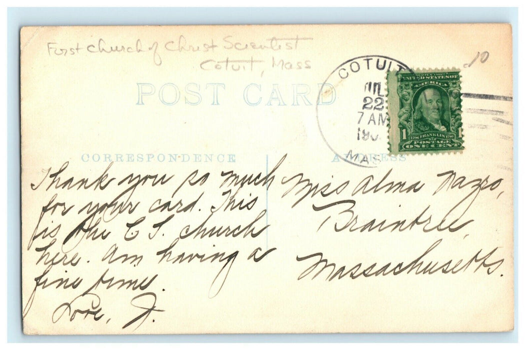 1908 First Church Christ Scientist Cotuit Massachusetts MA RPPC Photo Postcard