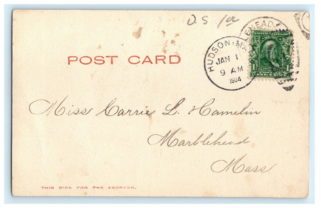 1904 River From Wood Square Hudson Massachusetts Posted Antique Postcard