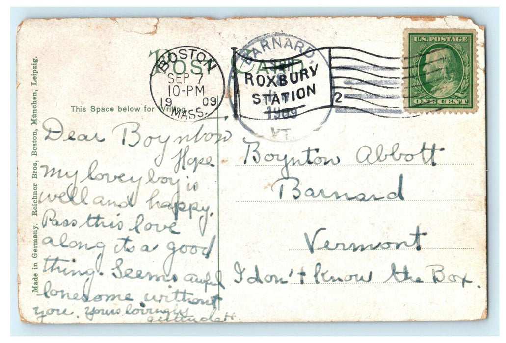 1909 Barnard VT, Shelter Revere Beach Suffolk Massachusetts, MA Postcard