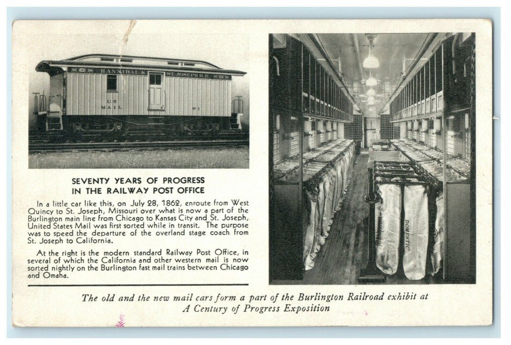 1933 Postal Car Exhibit Chicago World's Fair Mail Railroad Car Exhibit Postcard