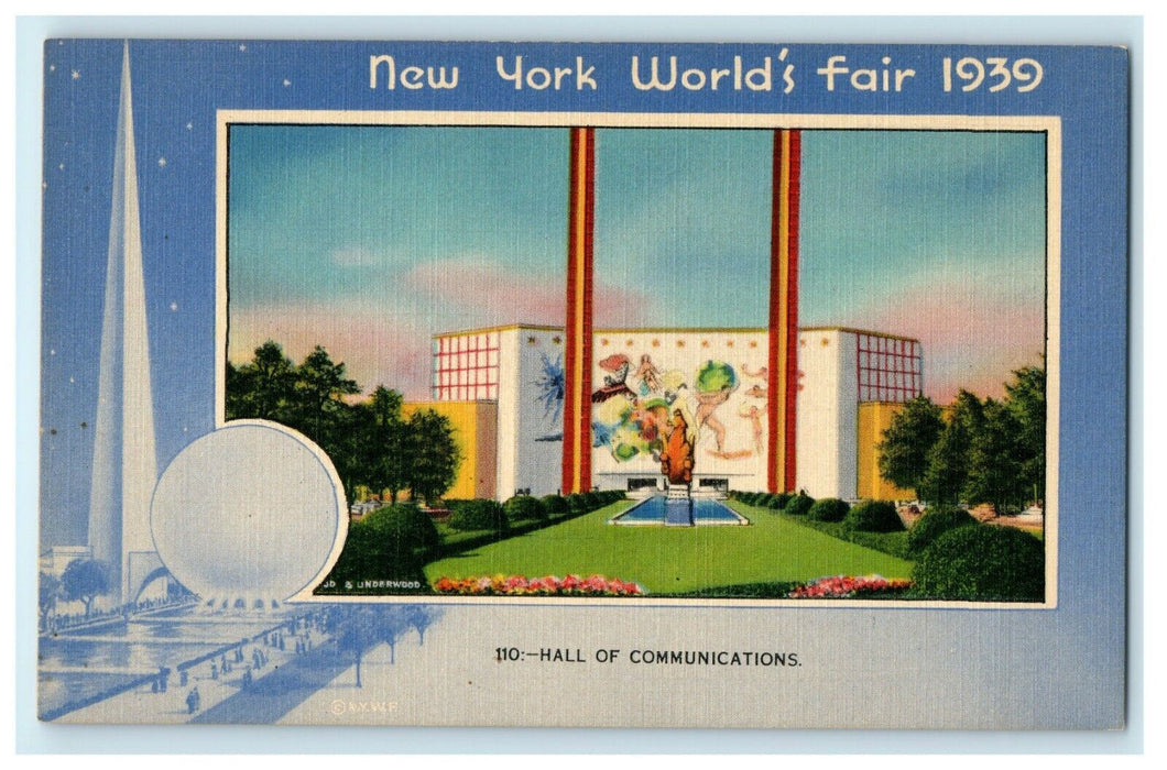 c1939 New York's World Fair Hall of Communications Historic Postcard
