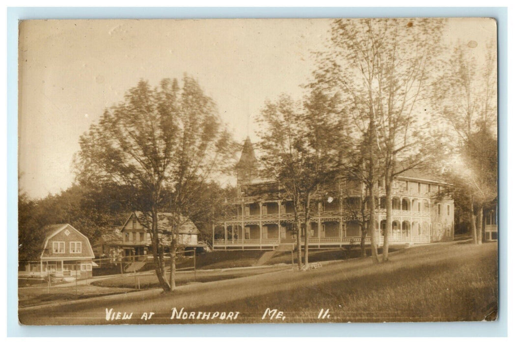 1918 View at Northport Maine Inn ME RPPC Photo Hotel Posted Antique Postcard