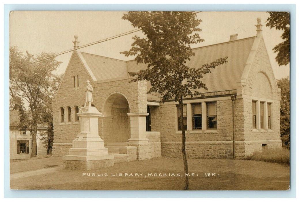 c1910 Public Library Machias Maine ME Unposted Antique RPPC Photo Postcard