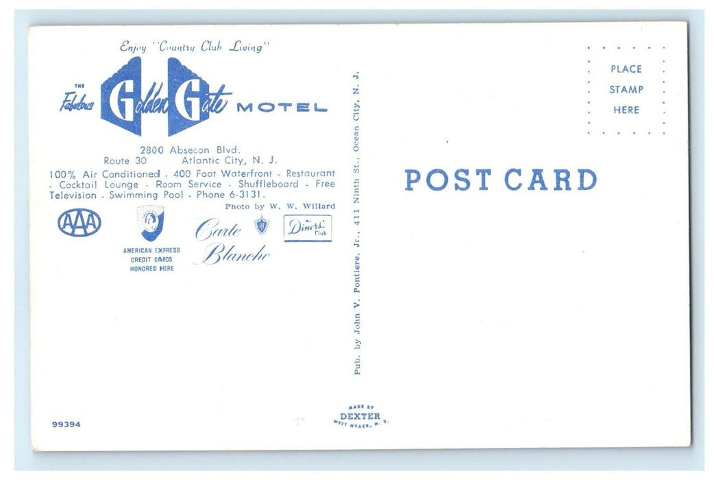 c1950's Fabulous Golden Gate Motel Atlantic City New Jersey NJ Vintage Postcard