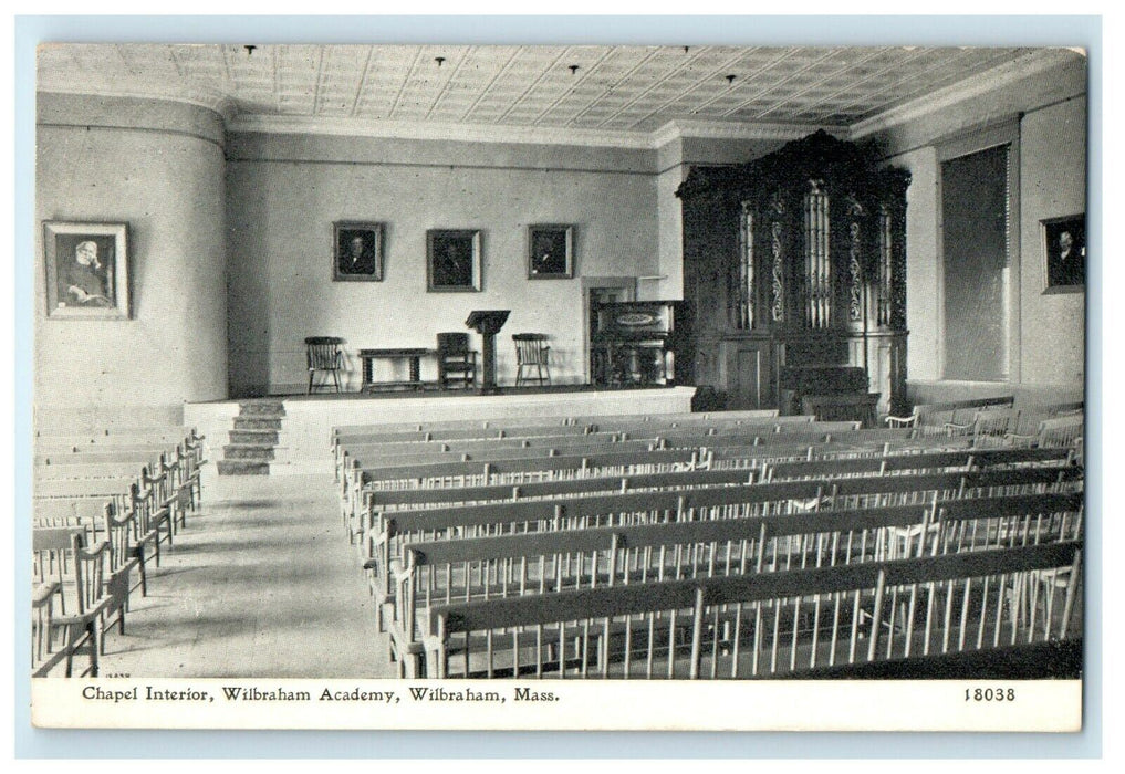 c1905 Chapel Interior Wilbraham Academy Wilbraham Massachusetts MA Postcard