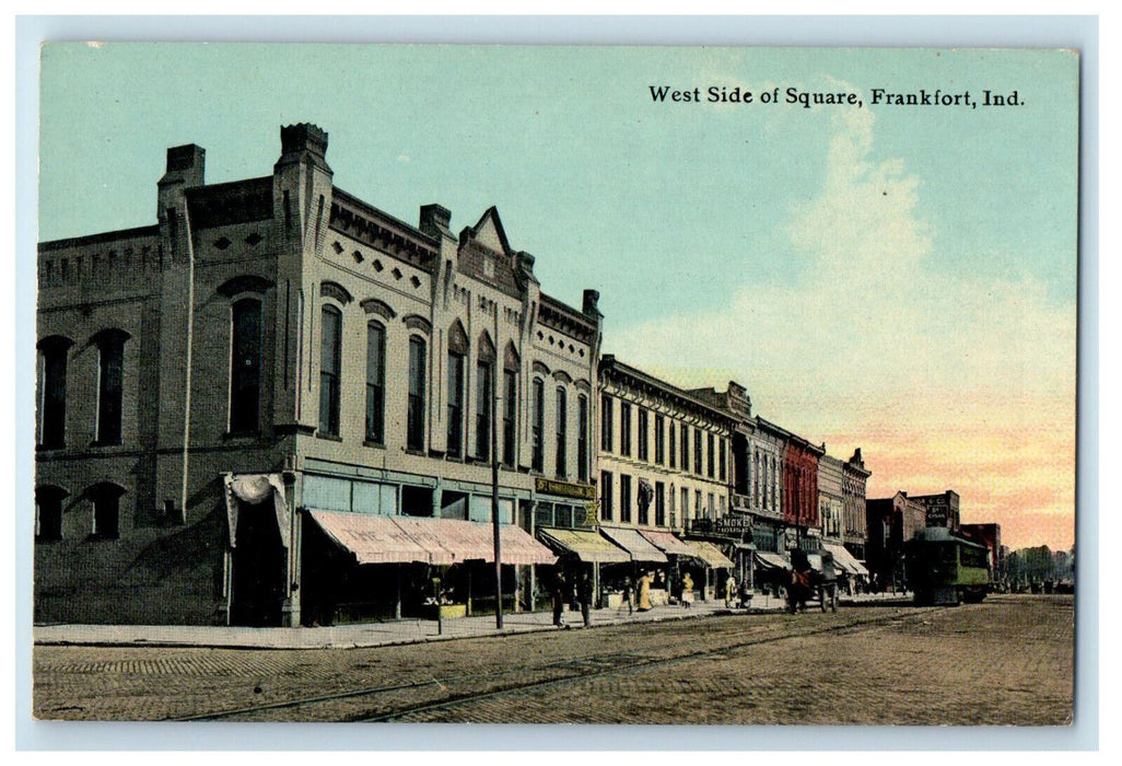 c1910 West Side of Square Frankfort Indiana IN Unposted Antique Postcard
