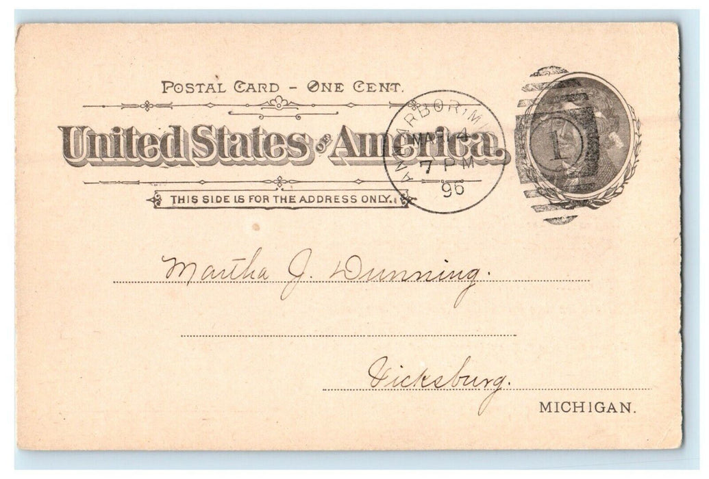 1896 Receipt For Endowment Report Ann Arbor Michigan MI Advertising Postcard
