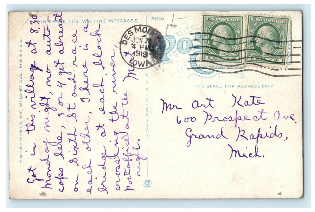 1919 River Front View Bridge Building Des Moines Iowa IA Posted Antique Postcard