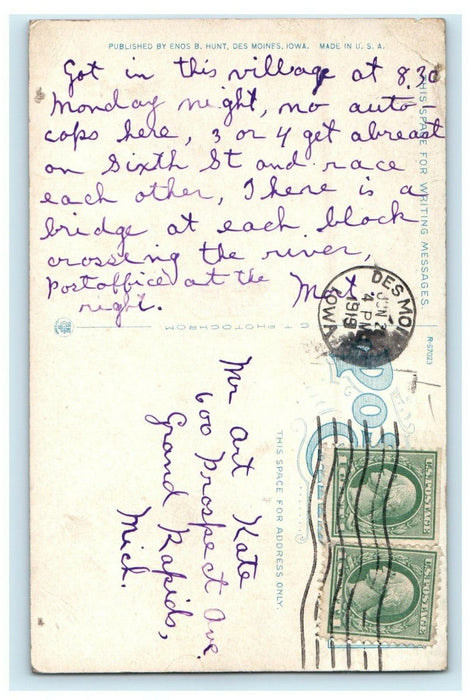 1919 River Front View Bridge Building Des Moines Iowa IA Posted Antique Postcard