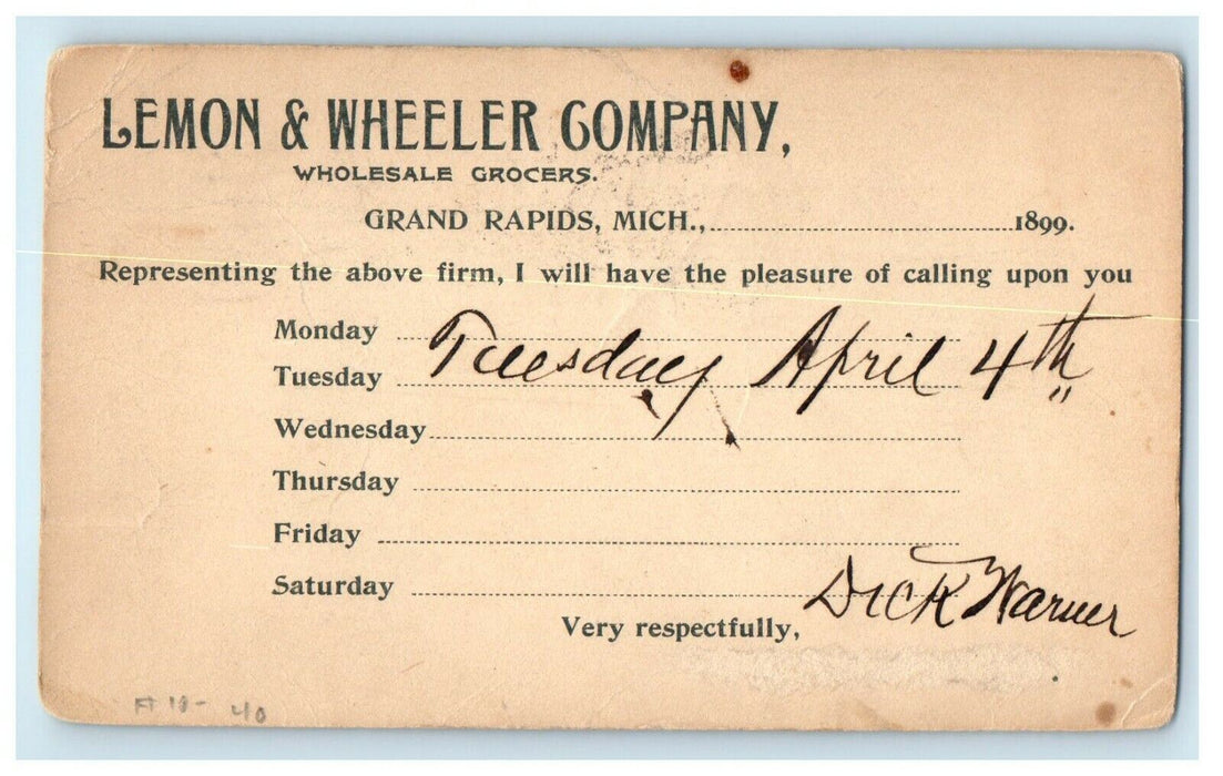 1899 Lemon & Wheeler Company Wholesale Grocers Grand Rapids Michigan MI Postcard