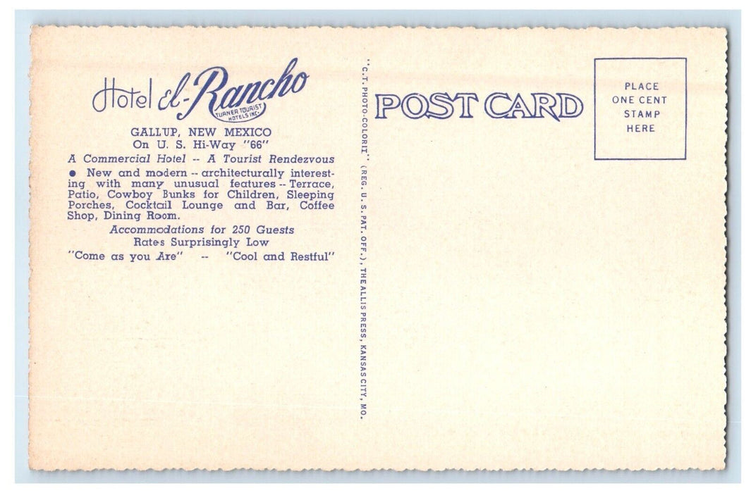 c1940's View Of Hotel El Rancho US Highway Gallup New Mexico NM Postcard