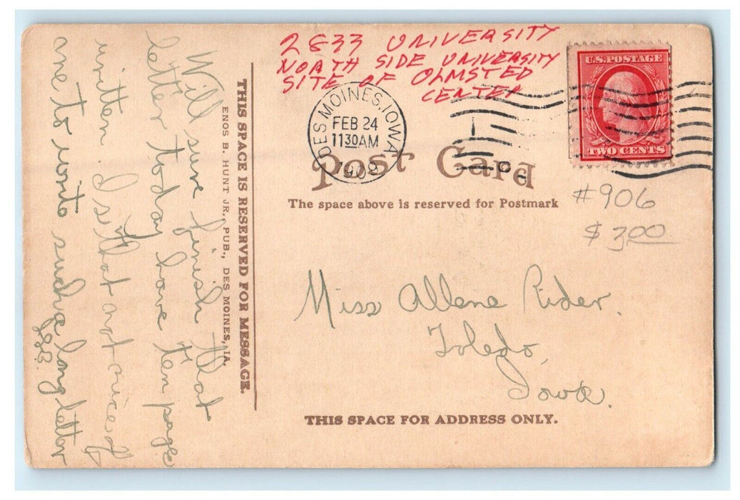 1909 Home For The Aged Des Moines Iowa IA Unposted Antique Postcard