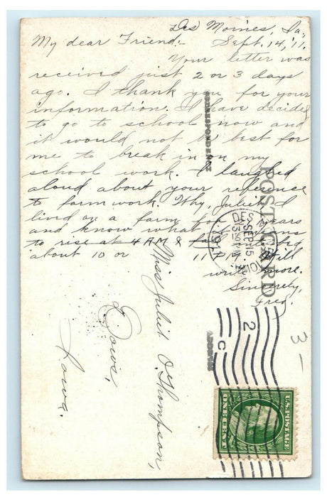 1911 Bird's Eye View Bridge Across Des Moines River Des Moines Iowa IA Postcard