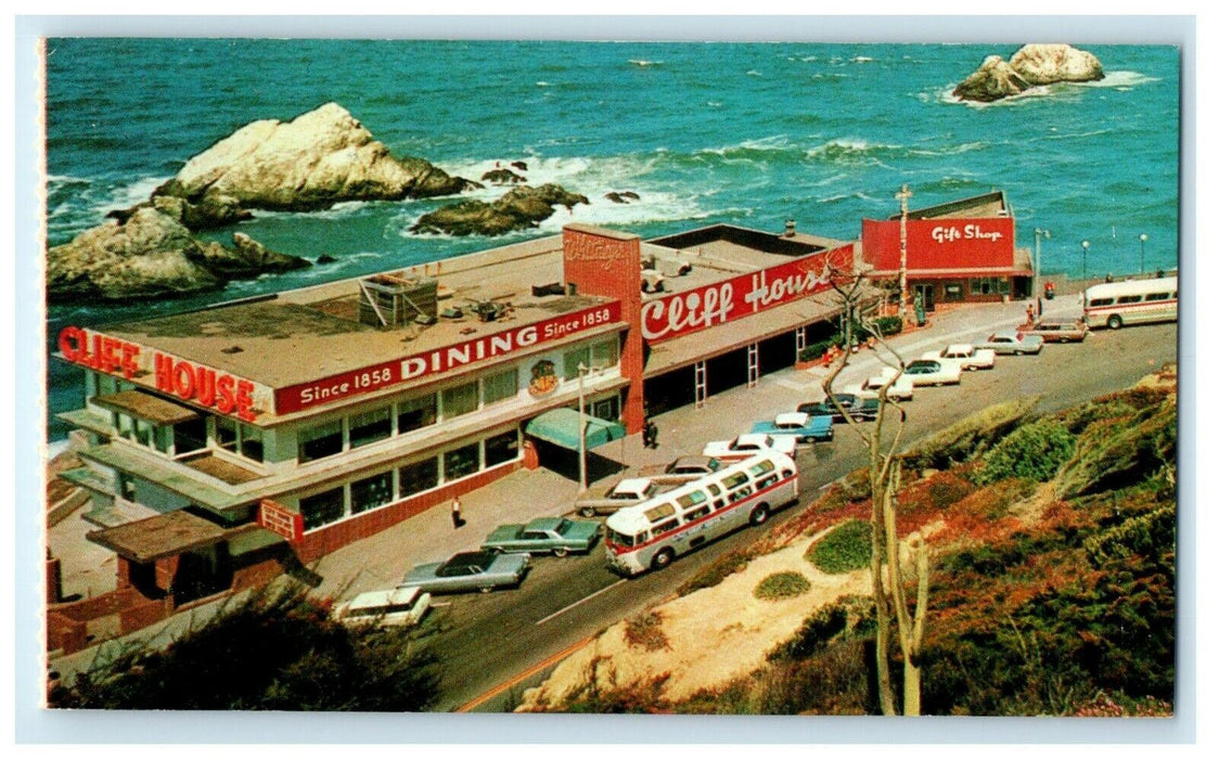 The Cliff House And Seal Rocks  Restaurant Cars Bus San Francisco CA Postcard