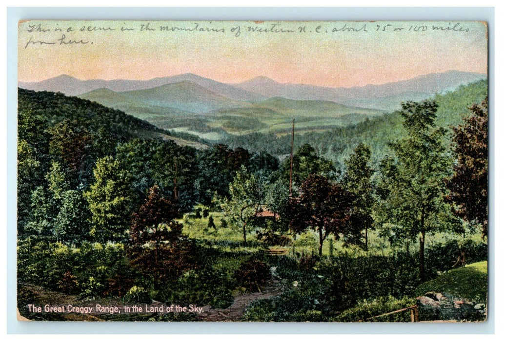 1908 Great Craggy Range Land of Sky North Carolina NC Claremont Postcard