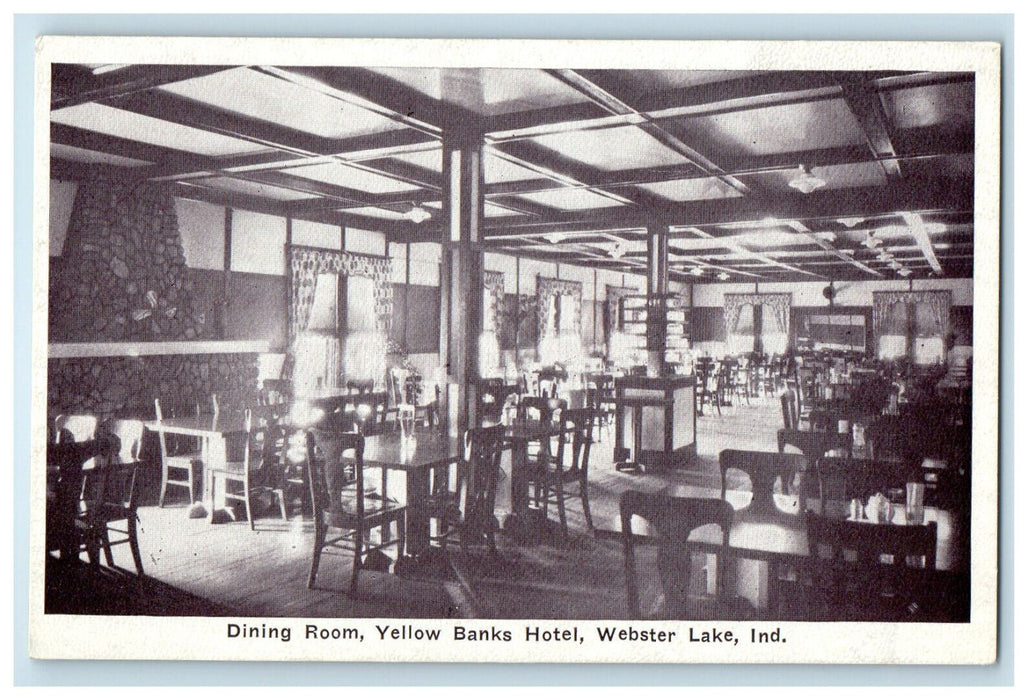c1940s Dining Room Yellow Banks Hotel, Webster Lake Indiana IN Postcard