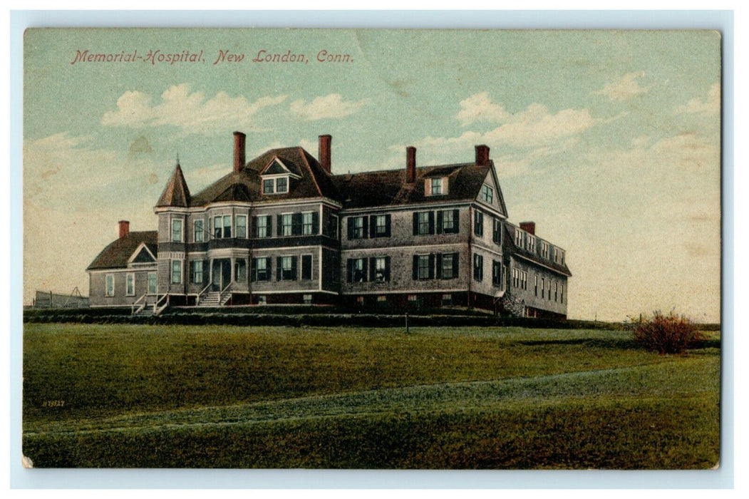 c1910 Memorial Hospital New London Connecticut CT Transit Clerk Cancel Postcard