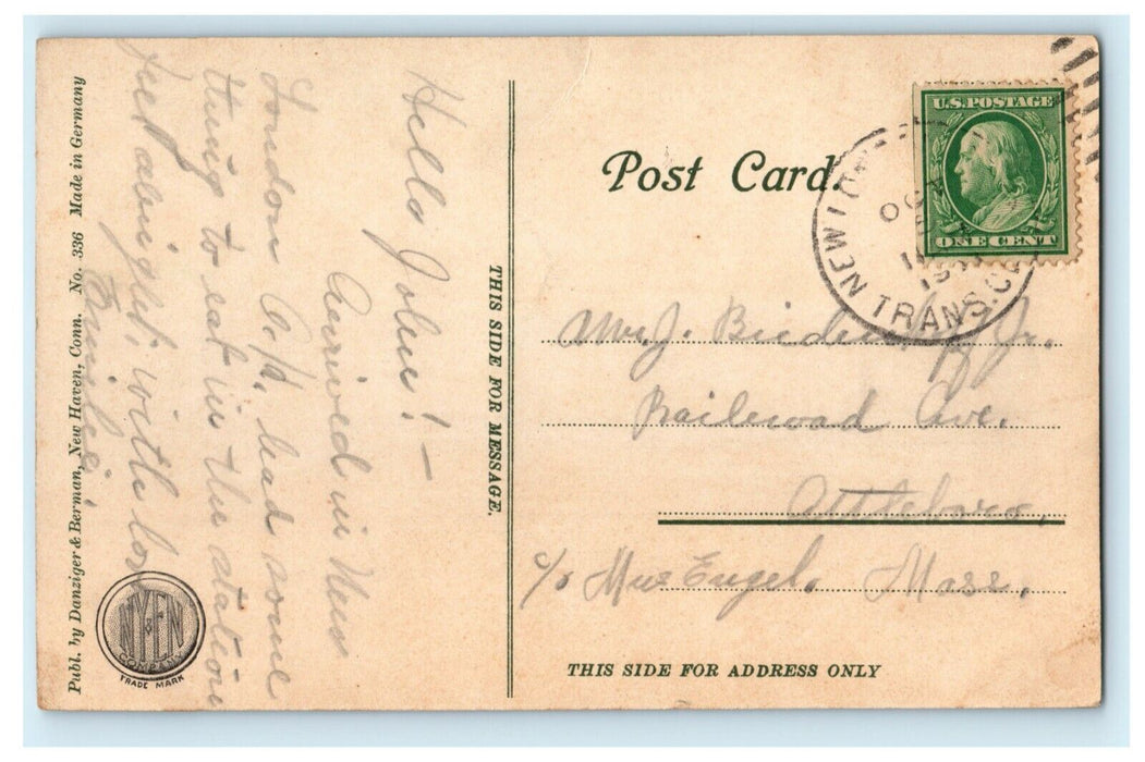 c1910 Memorial Hospital New London Connecticut CT Transit Clerk Cancel Postcard