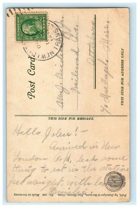 c1910 Memorial Hospital New London Connecticut CT Transit Clerk Cancel Postcard