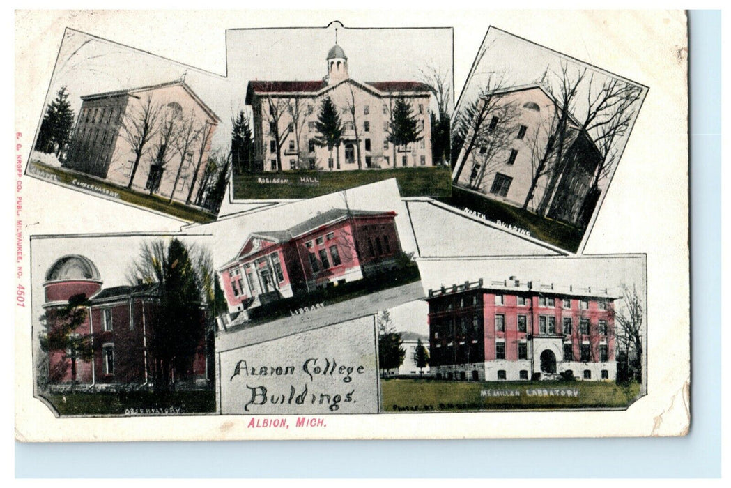 Albion Michigan College Buildings Multiview 1908 Wauseon Ohio Antique Postcard