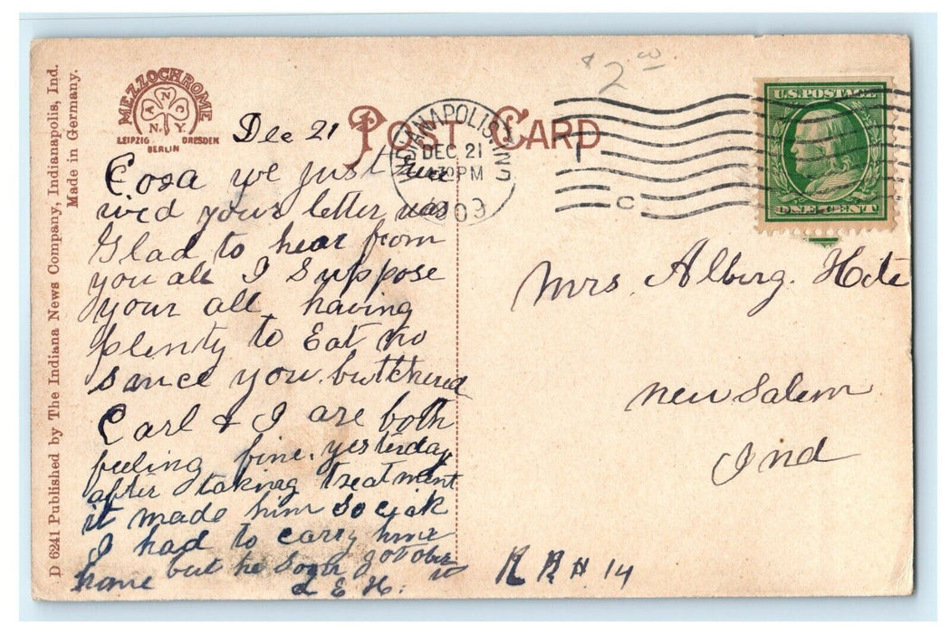 c1909 Greeting Letter St. Clair Park, Indianapolis, IN Vintage Postcard