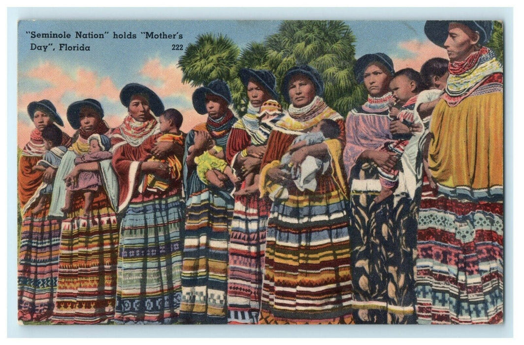 Seminole Nation Mothers Day Holds Babies Miami Florida FL Unposted Postcard