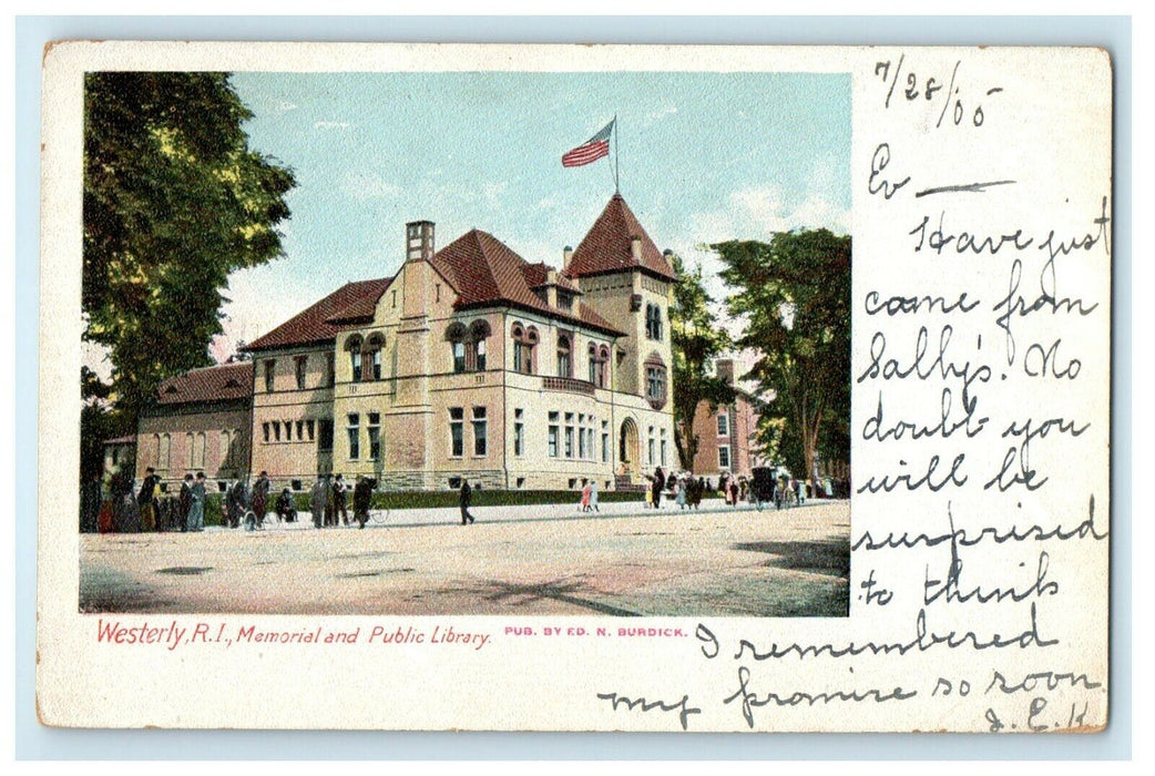 1905 Memorial and Public Library, Westerly, Rhode Island RI Antique Postcard