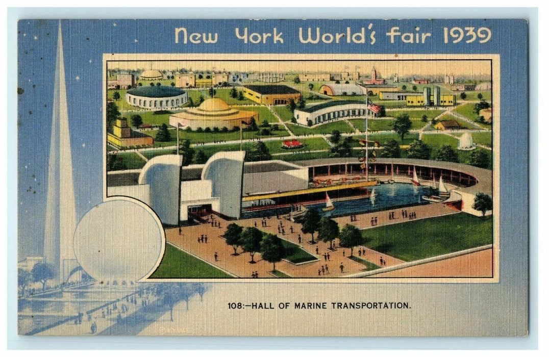c1939 New York's World Fair Hall of Marine Transportation Old Postcard