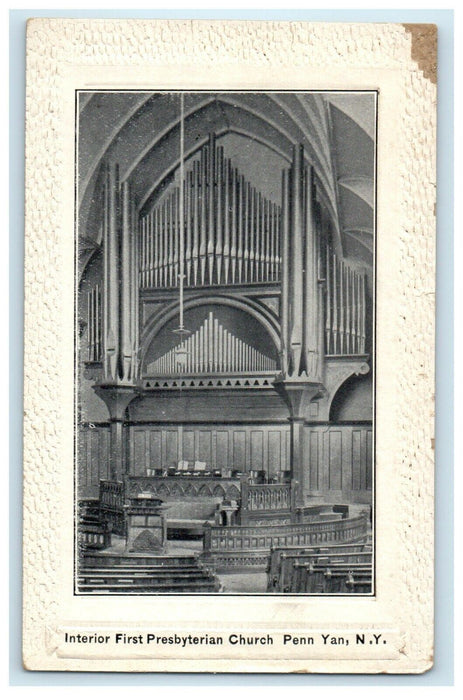 Interior First Presbyterian Church Penn Yan New York N.Y. Embossed Postcard