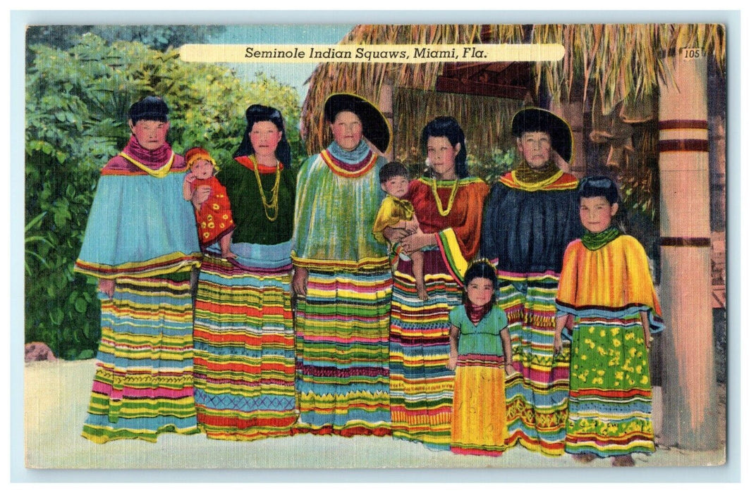 Seminole Indian Squaws Family Wearer's Tribe Miami Florida FL Unposted Postcard
